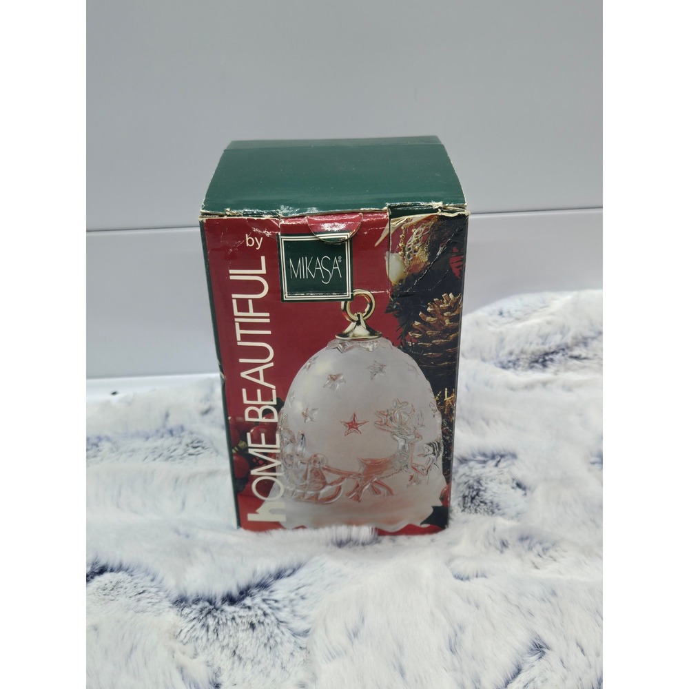 Mikasa Santa's Flight Frosted Glass Christmas‎ Bell 5.25" Germany w/ Box